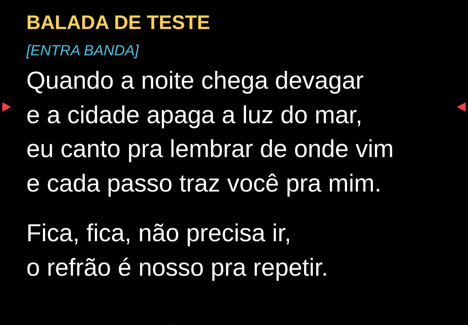 A página do TP aberta num tablet: a letra em fonte grande, uma nota de palco em cor e as marcas vermelhas de leitura